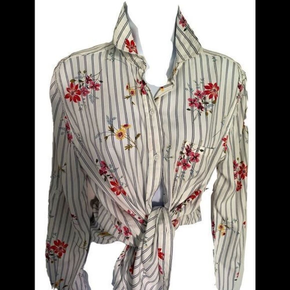 Beachlunchlounge shirt - M gray striped floral , viscose